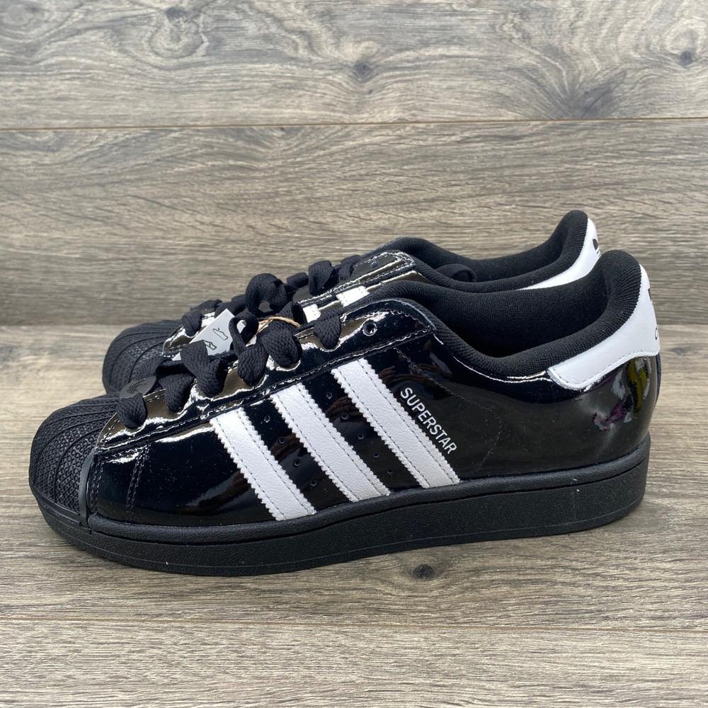 Adidas Superstar II Sneakers Mens 8 Womens 9 Black White Patent Leather ID0610